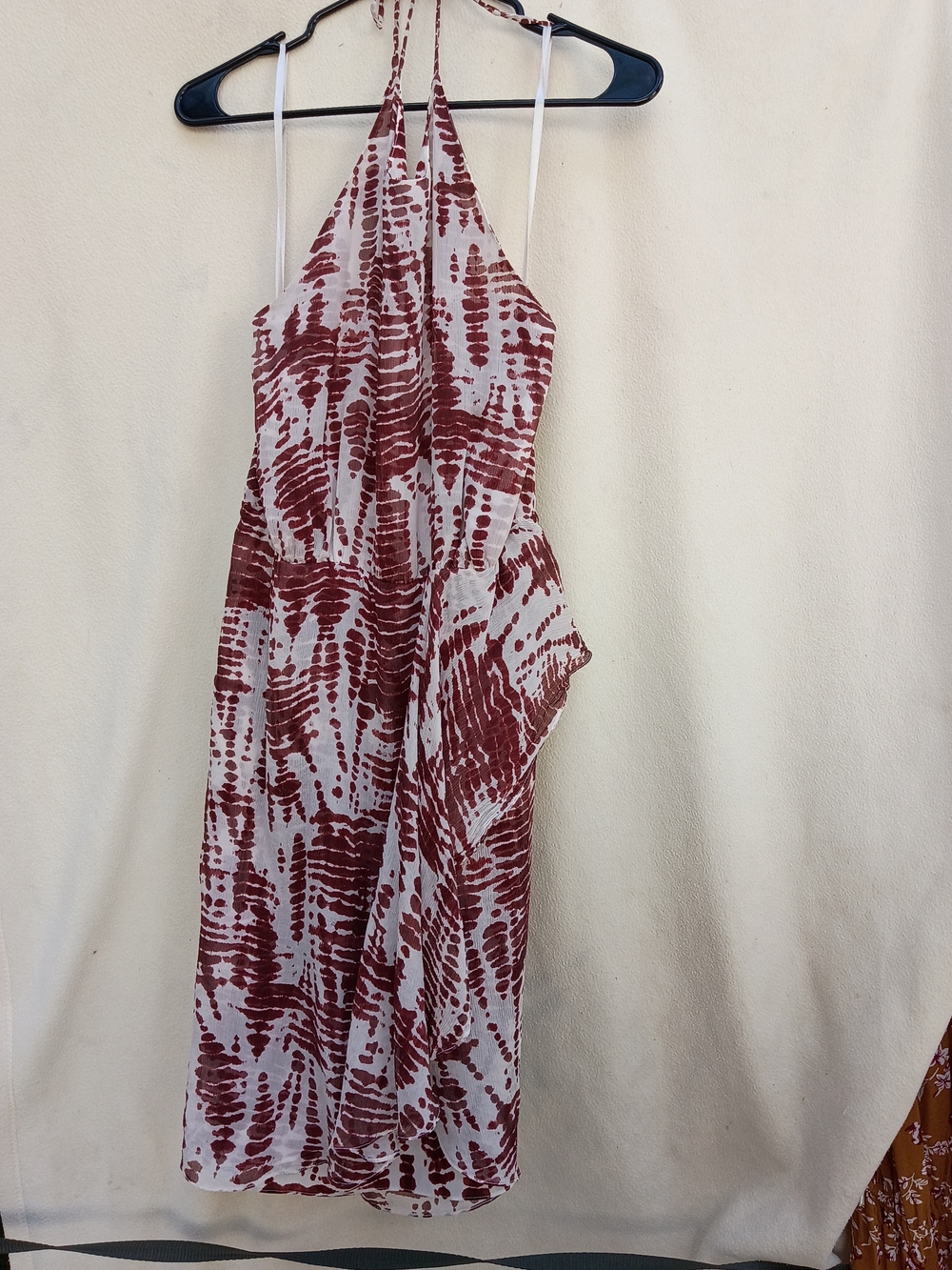Ann Taylor White and Maroon Halter Backless Midi Dress